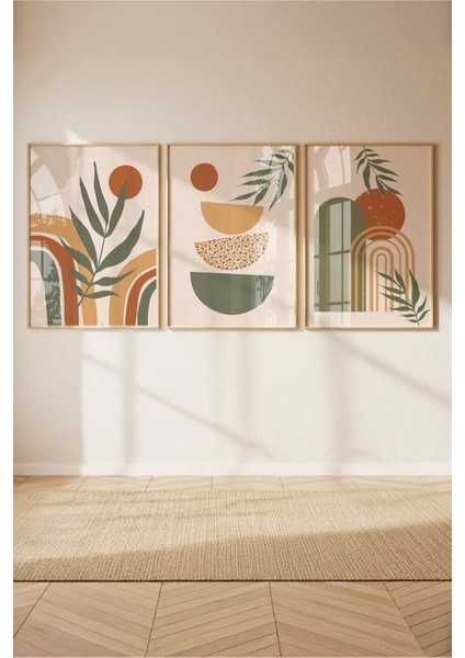 Renkli Modern Bohem Duvar Dekoru 3 Parça Çerçeveli Tablo Seti