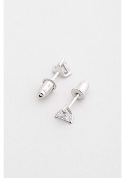 Parlak Beyaz Taşlı 18 Ayar Altın Kaplama Gümüş Tek Taş Küpe