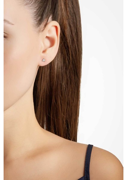 Parlak Beyaz Taşlı 18 Ayar Altın Kaplama Gümüş Tek Taş Küpe modelleri