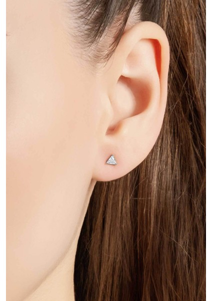 Parlak Beyaz Taşlı 18 Ayar Altın Kaplama Gümüş Tek Taş Küpe fırsatları