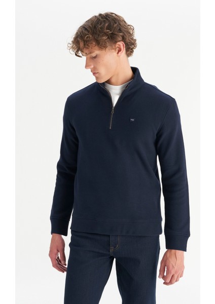 Pamuklu Regular Fit Dik Yaka Fermuarlı Selanik Örgü Sweatshirt modelleri