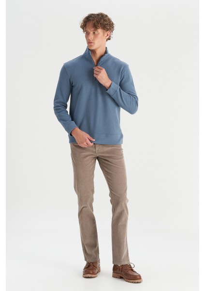 Pamuklu Regular Fit Dik Yaka Fermuarlı Selanik Örgü Sweatshirt fiyatları