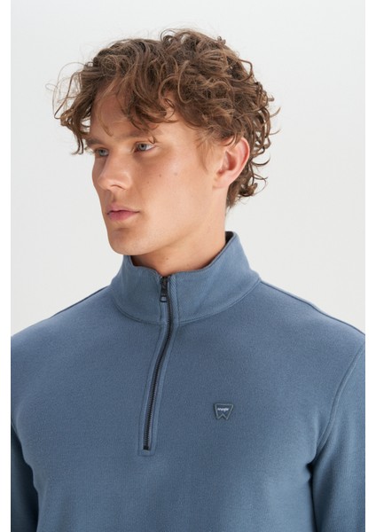 Pamuklu Regular Fit Dik Yaka Fermuarlı Selanik Örgü Sweatshirt fırsatları