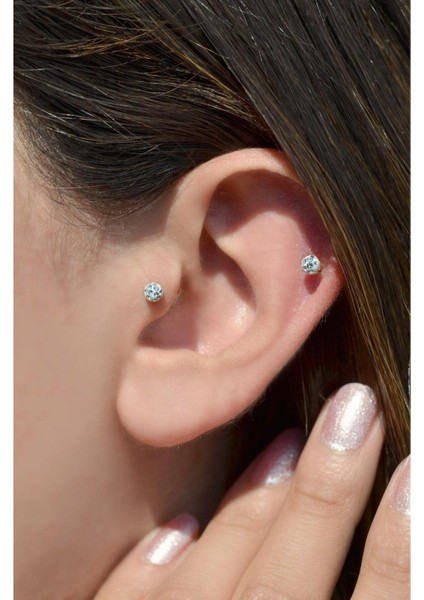 Renkli Taşlı Top Uçlu Çelik Piercing, 6 Mm, Helix, Tragus, Kıkırdak Için Mükemmel Seçim