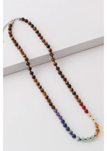 7'li Çakra Taşı Kolyesi, Kaplan Gözü, Akik, Ametist, Aventurin, Lapis, Sitrin, Sodalit, Kalsit