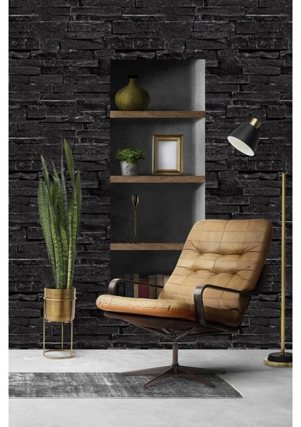 3D Siyah Taş Desenli Duvar Kağıdı, 5,30 M², Zarif ve Şık Dekorasyon Için