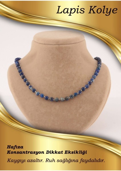 Doğal Mavi Lapis Lazuli 6mm Düğümlü Zarif Kolye