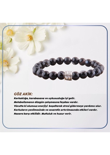Sertifikalı Göz Akik Doğal Taş Bileklik, 8 Mm, Zarif ve Enerji Dolu Tasarım fiyatları