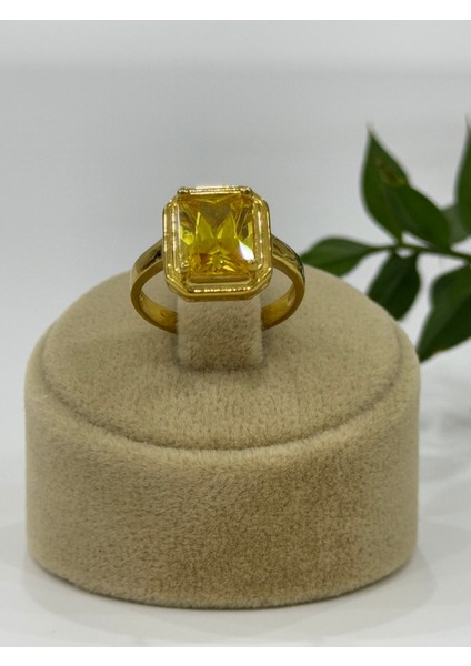 Parlak Sarı Doğal Taşlı Gümüş Yüzük, Şık ve Özgün Tasarım, Zarif Aksesuar.