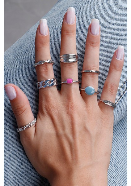 8'li Mine Taşlı ve Eklem Yüzük Seti, Şık ve Zarif Takı Seçeneği