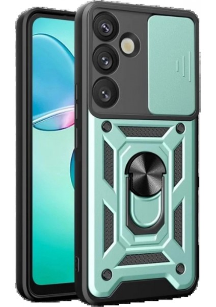 Samsung Galaxy S25 Kılıf Pars Lens Yüzüklü Silikon - Yeşil