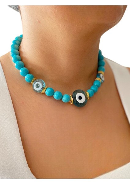 Turkuaz Doğaltaş Kolye, Nazar Boncuklu, Şık Takı, Enerji Dolu Tasarım modelleri