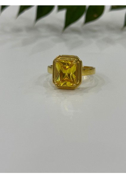 Parlak Sarı Doğal Taşlı Gümüş Yüzük, Şık ve Özgün Tasarım, Zarif Aksesuar.