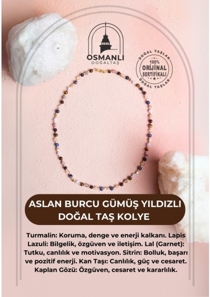 Yıldızlı Aslan Burcu Gümüş Doğal Taş Kolye, Renkli ve Şık Takı Seçeneği