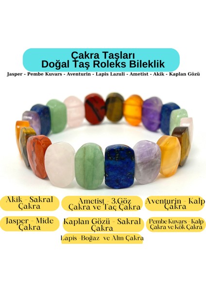 Renkli Doğal Taş Çakra Bileklik, Sertifikalı, Enerji Dolu Takı indirimleri