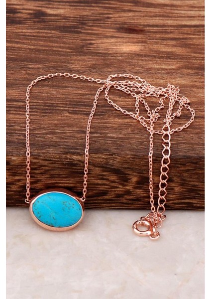 Turkuaz Taşlı Gümüş Rose Kolye, Zarif ve Şık Takı, 6478