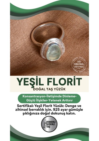 Yeşil Florit Doğal Taş 925 Ayar Gümüş Şık Yüzük