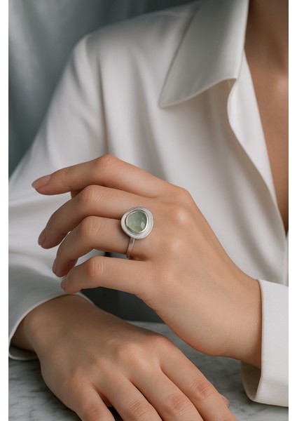 Yeşil Florit Doğal Taş 925 Ayar Gümüş Şık Yüzük modelleri