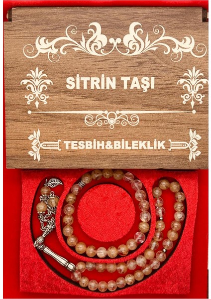 Sitrin Taşıyla Ahşap Kutuda Tesbih ve Bileklik Seti, Şık ve Doğal Tasarım