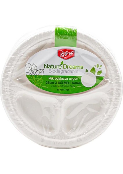 Eko Karton Tek Kullanımlık 3 Bölmeli 26 cm Tabak, 50 Adet fiyatları