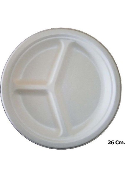 Eko Karton Tek Kullanımlık 3 Bölmeli 26 cm Tabak, 50 Adet modelleri