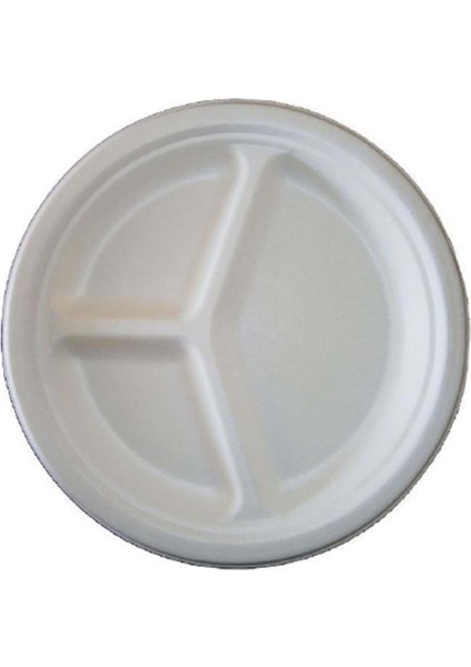 Eko Karton Tek Kullanımlık 3 Bölmeli 26 cm Tabak, 50 Adet fırsatları