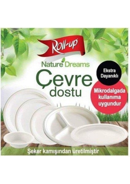 Eko Karton Tek Kullanımlık 3 Bölmeli 26 cm Tabak, 50 Adet