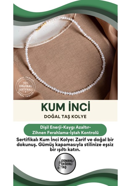 Doğal Taş ve Inci Gümüş Kapama Kolye Beyaz Renk