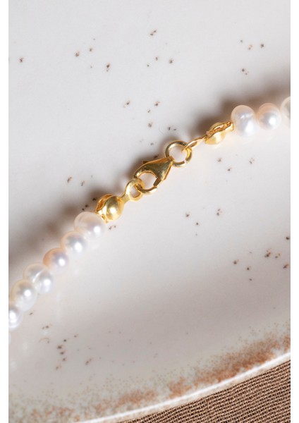 Doğal Taş ve Inci Gümüş Kapama Kolye Beyaz Renk indirimleri