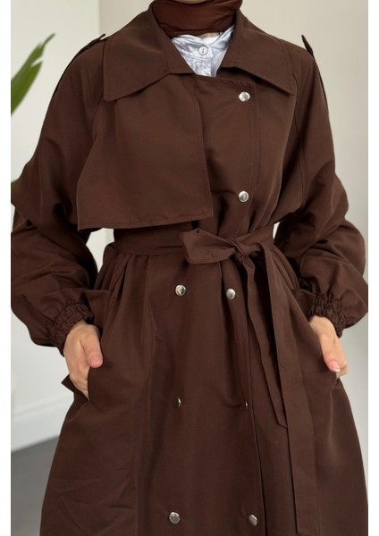 Haggy Çıtçıtlı Trençkot Kahverengi indirimleri