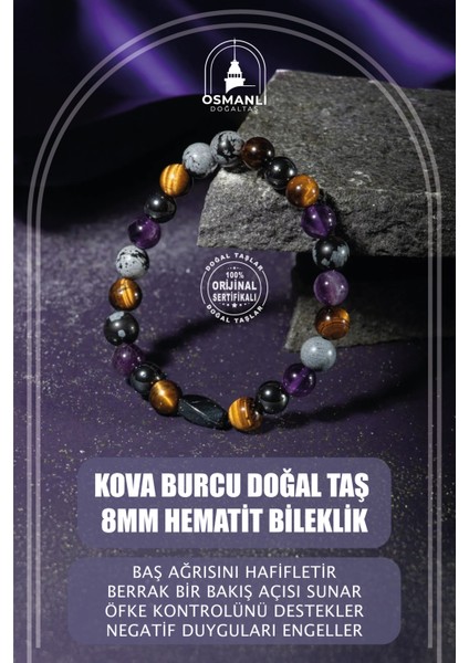 Kova Burcu 8mm Hematit Doğal Taş Bileklik, Renkli ve Şık Takı Seçeneği