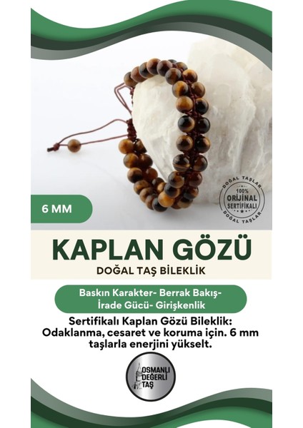 Doğal Kaplan Gözü Taşlı Bileklik, Kahverengi, 6 mm