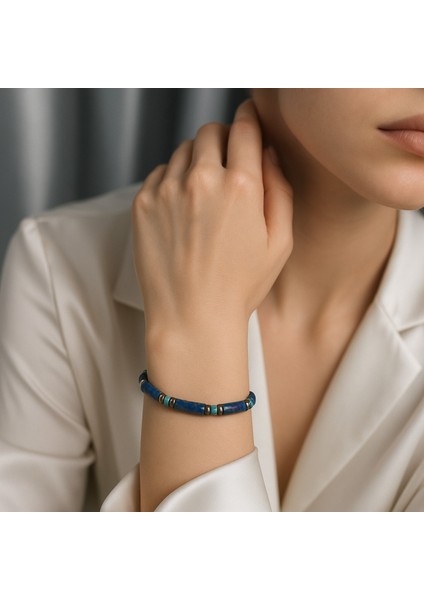 Mavi Doğal Taş Bileklik, Lapis Lazuli, Turkuaz ve Hematitten Oluşan Şık Tasarım fiyatları
