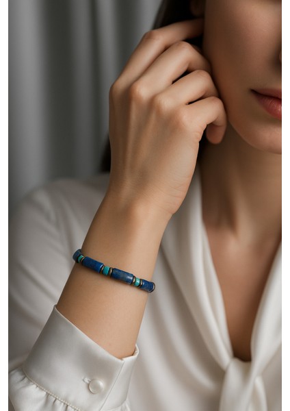 Mavi Doğal Taş Bileklik, Lapis Lazuli, Turkuaz ve Hematitten Oluşan Şık Tasarım modelleri