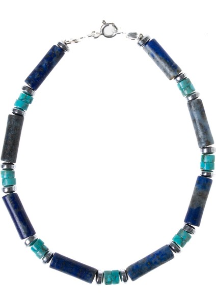 Mavi Doğal Taş Bileklik, Lapis Lazuli, Turkuaz ve Hematitten Oluşan Şık Tasarım fırsatları