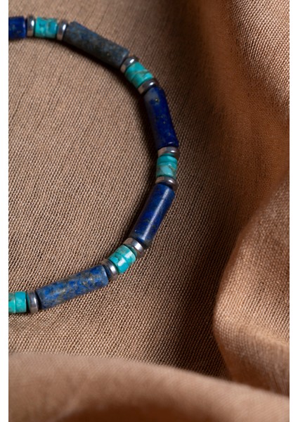 Mavi Doğal Taş Bileklik, Lapis Lazuli, Turkuaz ve Hematitten Oluşan Şık Tasarım
