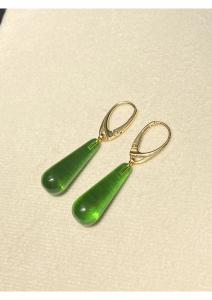 Yeşil Damla Kesim Kehribar Küpe, 925 Gümüş Kaplama, Sertifikalı, Şık ve Zarif Tasarım fiyatları