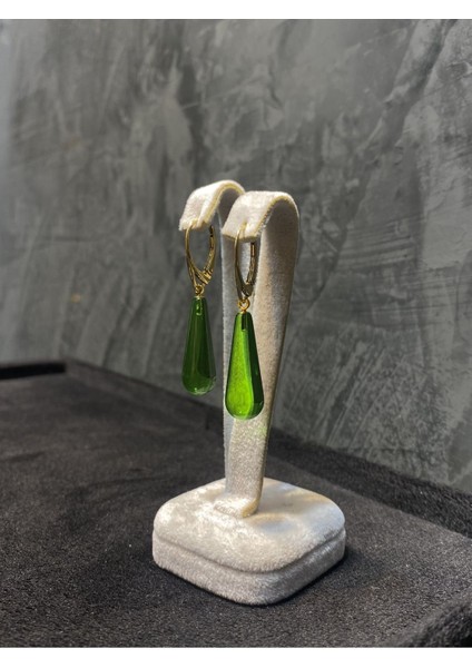 Yeşil Damla Kesim Kehribar Küpe, 925 Gümüş Kaplama, Sertifikalı, Şık ve Zarif Tasarım fırsatları