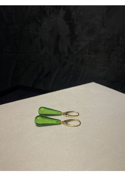 Yeşil Damla Kesim Kehribar Küpe, 925 Gümüş Kaplama, Sertifikalı, Şık ve Zarif Tasarım indirimleri