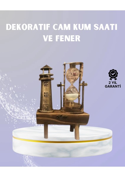 Ahşap Kum Saati ve Deniz Feneri Figürü Bir Arada – Ev & Ofis Dekorasyonu