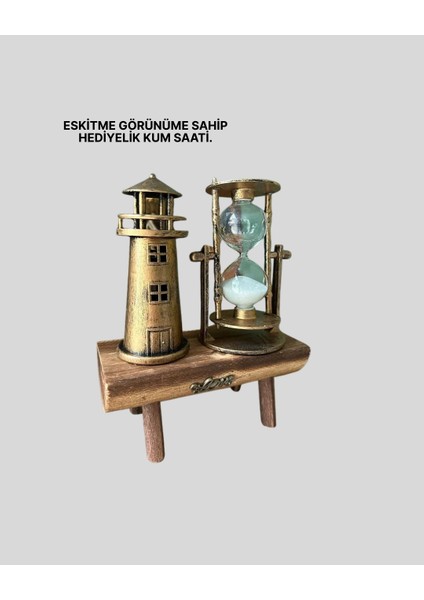 Ahşap Kum Saati ve Deniz Feneri Figürü Bir Arada – Ev & Ofis Dekorasyonu fırsatları