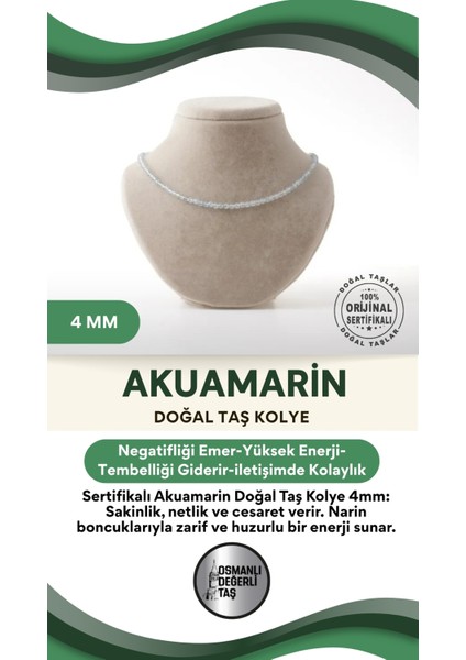 Doğal Akuamarin Taş Kolye, 4 Mm, Şık ve Kaliteli Takı Seçeneği
