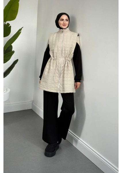 Armoni Kapitone Yelekli 3'lü Takım Bej