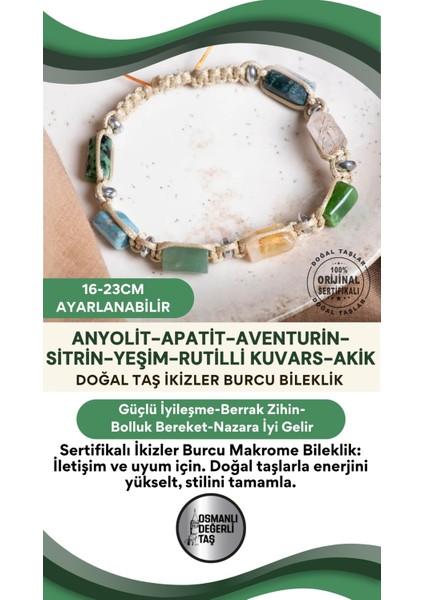 Doğal Taş Makrome Aslan Burcu Bileklik, Ayarlanabilir, Renkli, Şık Takı