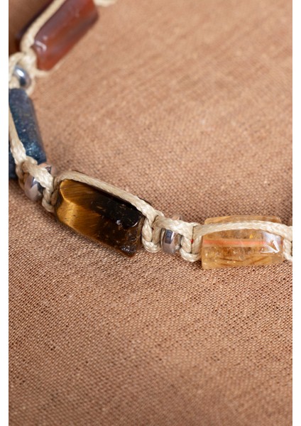 Doğal Taş Makrome Aslan Burcu Bileklik, Ayarlanabilir, Renkli, Şık Takı fırsatları