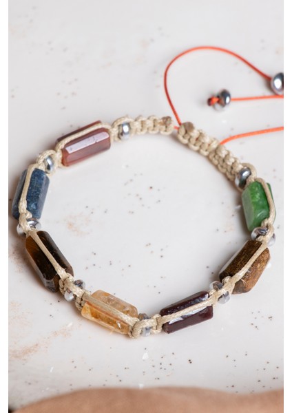 Doğal Taş Makrome Aslan Burcu Bileklik, Ayarlanabilir, Renkli, Şık Takı indirimleri