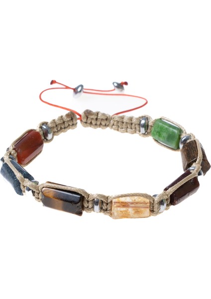 Doğal Taş Makrome Aslan Burcu Bileklik, Ayarlanabilir, Renkli, Şık Takı