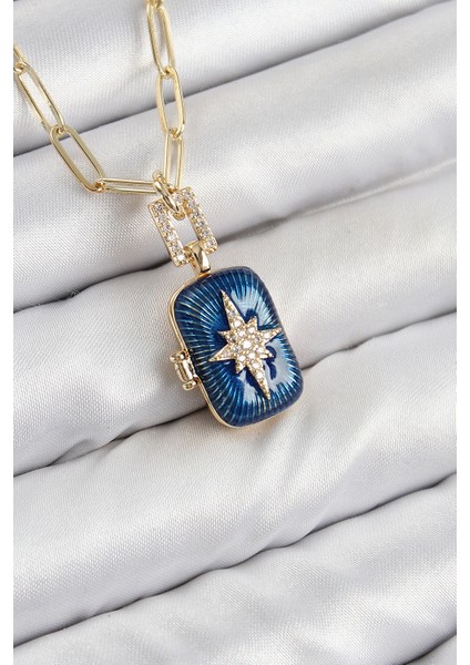 Bfs Pirinç Zirkon Taşlı Açılabilir Kutup Yıldızı Model Gold Renk Kadın Kolye