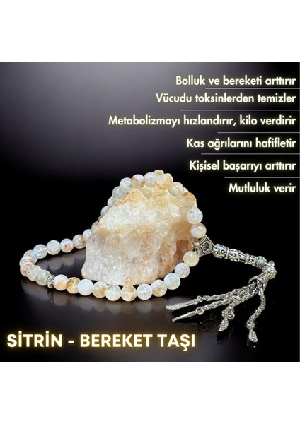 Sitrin Taşlı Doğal Tesbih, El Işçiliği, Şık ve Enerji Dolu Takı Aksesuarı