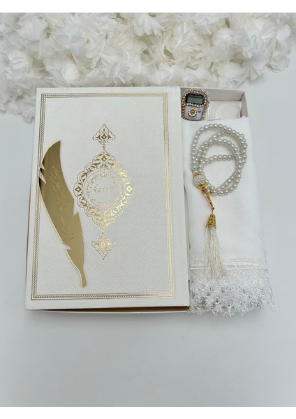 6 Parça Hediyelik Seccade ve Kuran-I Kerim Seti, Tesbih, Örtü, Bohça (Hac, Umre, Çeyizlik)